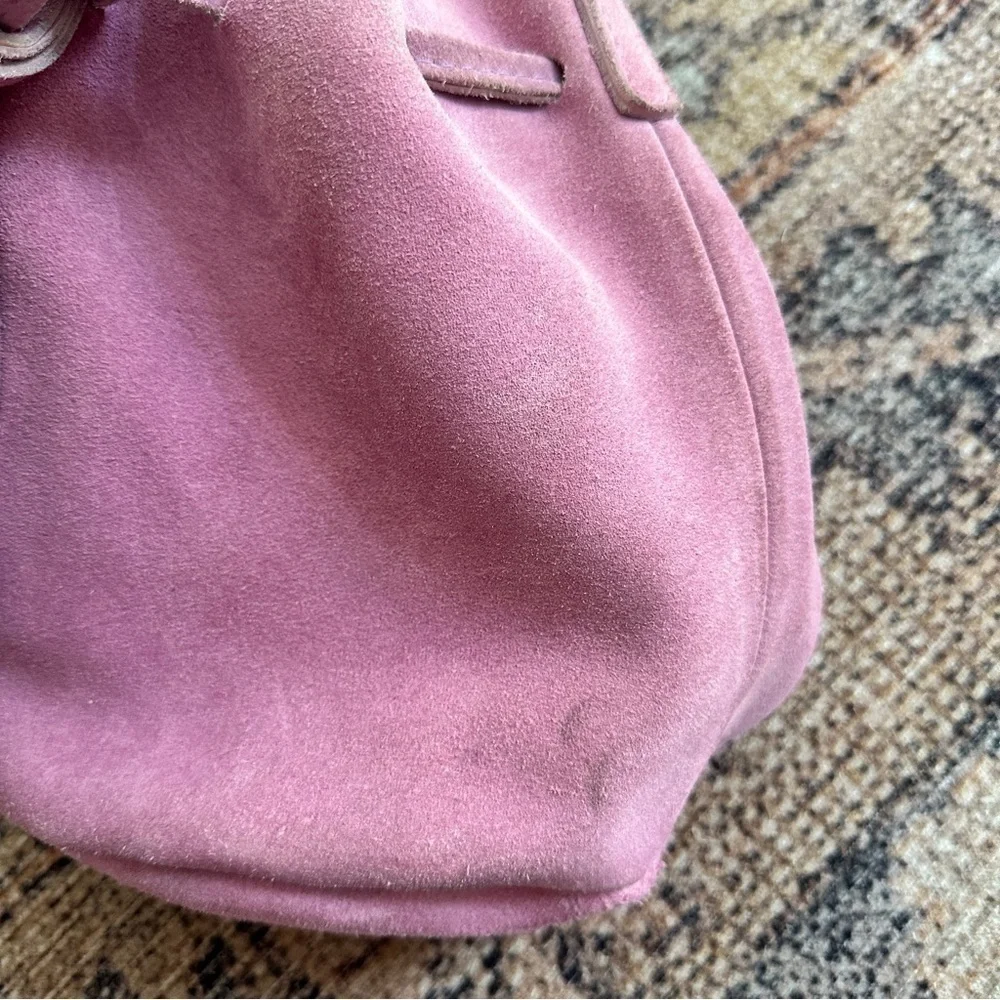 ABLE Pink Leather Suede Crossbody Mini Bucket Bag